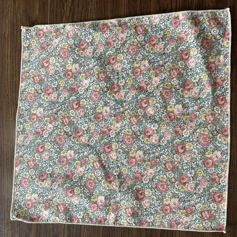 Vintage Floral Cotton Napkins Set Of 4 Pink Green Shabby Chic Tablescape